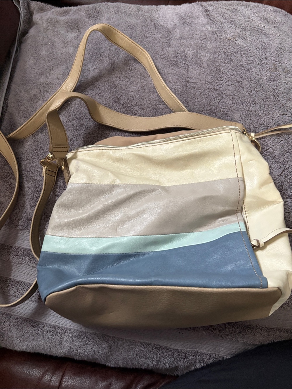 Relic Multi-Stripe Leather Crossbody in Cream, Taupe & Blue